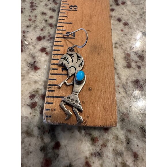 VTG Navajo Silbert Nastascio Sterling Silver Turquoise Kokopelli Earrings 9.9g - Picture 5 of 11